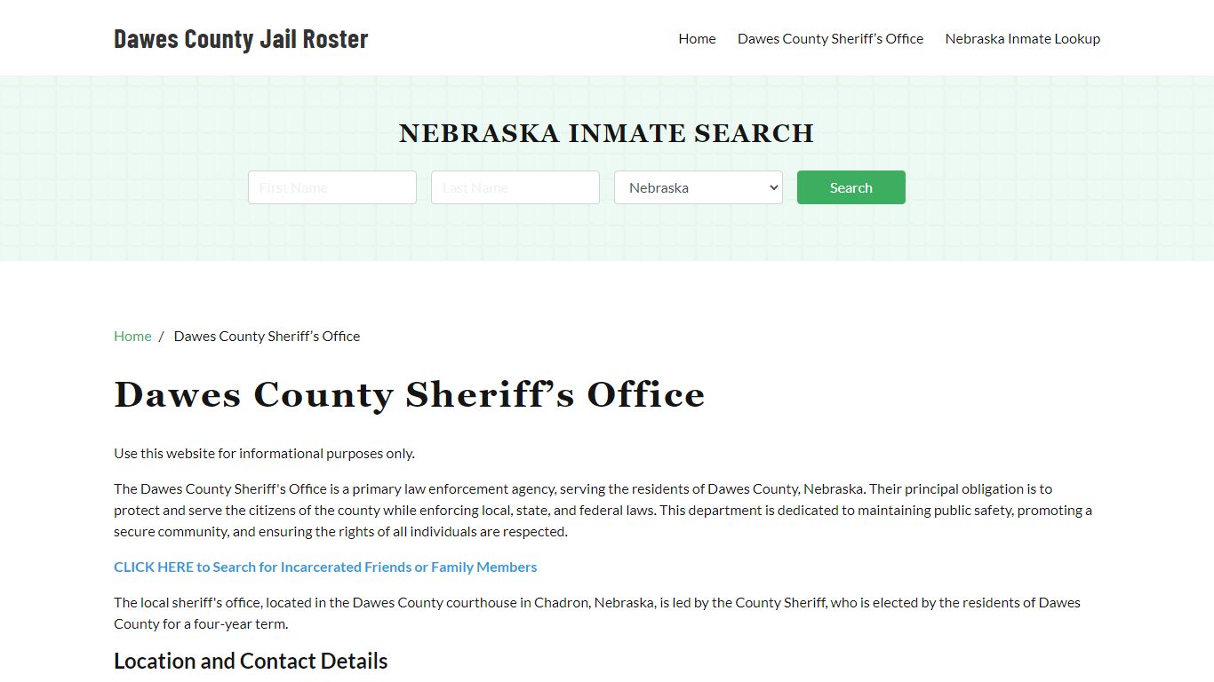 Dawes County Sheriff Office, NE, Arrest Warrants Search