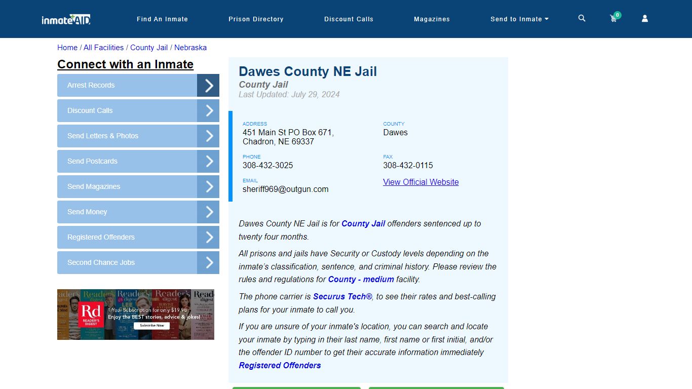 Dawes County NE Jail - Inmate Locator